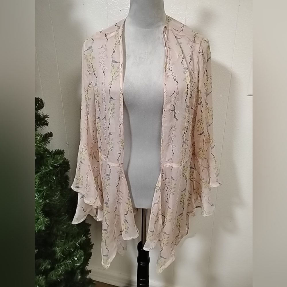 Angela Sheer Floral Cardigan Medium Pink Bohemian Chic Whimsy